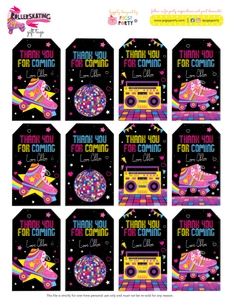 Rollerskating Favor Tags: Rollerskating Party Decorations Kit