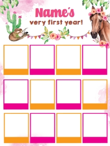 Cowgirl Horse Milestone Photo Board: Cowgirl Horse Birthday Memories Bundle Kit