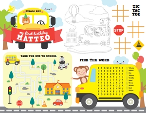 Wheels on the Bus Coloring Place Mat: Wheels on the Bus Games Kit