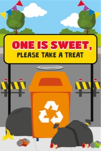 Trash Bash Treats Sign: Blue Garbage Truck Party Decorations Kit