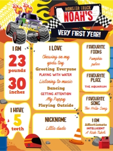 Monster Truck Milestone Chalkboard: Monster Truck Birthday Memories Kit