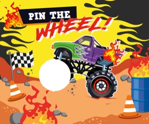 Monster Truck Pin the Wheel Party Game: Monster Truck Games Kit