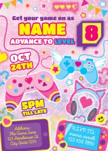 Gamer Girl Invitation: Gamer Girl Party Decorations Kit