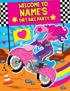 Dirt Bike Girl Welcome Sign: Dirt Bike Girl Party Decorations Kit