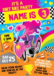 Dirt Bike Girl Invitation: Dirt Bike Girl Party Decorations Kit