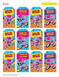 Dirt Bike Girl Gift Tags: Dirt Bike Girl Party Decorations Kit
