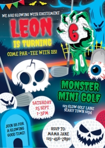 Monster Mini Golf Invitation: Monster Mini Golf Party Decorations Kit