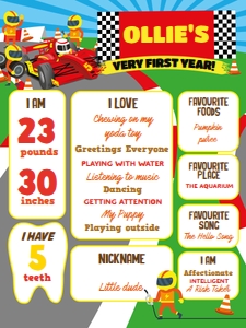 Car Racing  Milestone Chalkboard: Car Racing Birthday Memories Kit