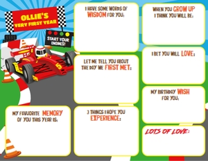 Car Racing Time Capsule Sheet: Car Racing Birthday Memories Kit
