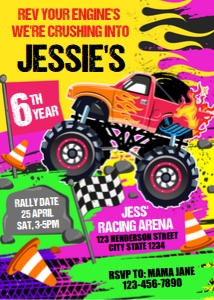 Monster Truck Paint Jam Invitation: Monster Truck Paint Jam Invitation