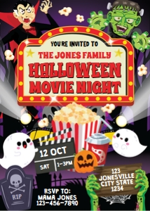 Halloween Movie Night Invitation: Halloween Movie Night Party Decorations Kit