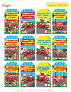 Car Racing Gift Tags: Car Racing Party Decorations Kit