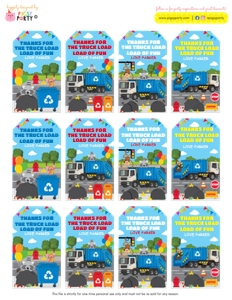Blue Garbage Truck Gift Tags: Blue Garbage Truck Party Decorations Kit