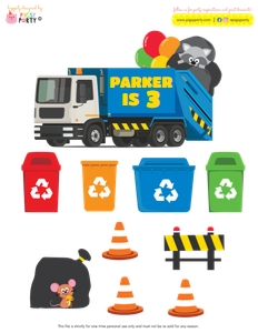Blue Garbage Truck Cake Topper: Blue Garbage Truck Party Decorations Kit