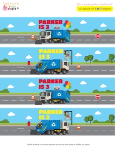 Blue Garbage Truck Bottle Wrappers: Blue Garbage Truck Party Decorations Kit
