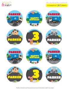 Blue Garbage Truck Cupcake Toppers: Blue Garbage Truck Party Decorations Kit