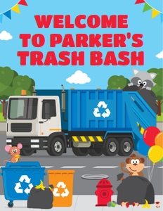 Blue Garbage Truck Welcome Sign: Blue Garbage Truck Party Decorations Kit