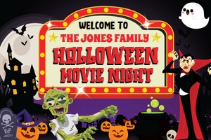 Halloween Movie Night Backdrop: Halloween Movie Night Backdrop