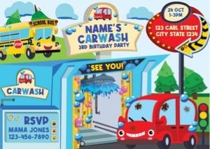 Car Wash Transportation Invitation: Car Wash Transportation Party Decorations Kit