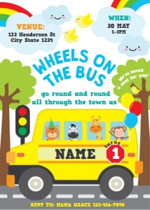 Wheels on the Bus Invitation Portrait design preview