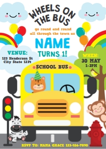 Wheels on the Bus Invitation Portrait 2 design preview