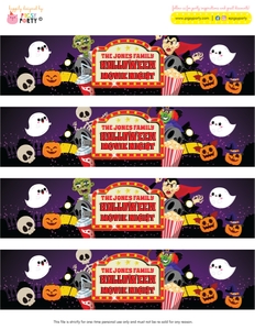 Halloween Movie Night Bottle Wrappers: Halloween Movie Night Party Decorations Kit
