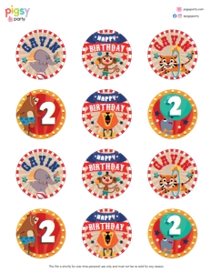 Circus Cupcake Topper: Circus Party Decorations Kit