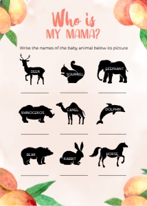 BS008_GAME001-Who is my mama?: 16 Sweet Little Peach Baby Shower Games BUNDLE, Editable Baby Shower Party Game, Sweet Peach Baby Shower Game Pack, Shower Game, Corjl BS008