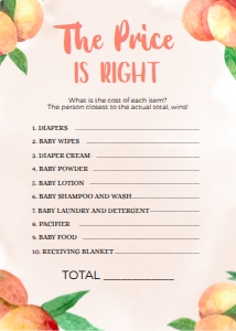 BS008_GAME004-Price Is Right!: 16 Sweet Little Peach Baby Shower Games BUNDLE, Editable Baby Shower Party Game, Sweet Peach Baby Shower Game Pack, Shower Game, Corjl BS008