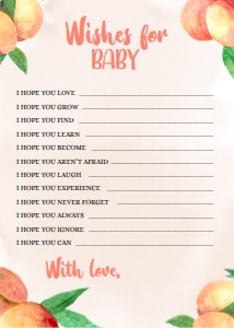 BS008_GAME002-Wishes for baby: 16 Sweet Little Peach Baby Shower Games BUNDLE, Editable Baby Shower Party Game, Sweet Peach Baby Shower Game Pack, Shower Game, Corjl BS008