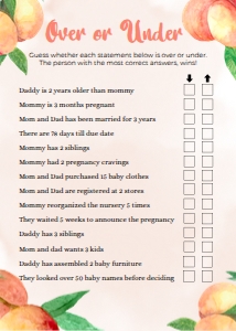BS008_GAME010-Over or Under: 16 Sweet Little Peach Baby Shower Games BUNDLE, Editable Baby Shower Party Game, Sweet Peach Baby Shower Game Pack, Shower Game, Corjl BS008