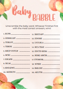BS008_GAME006-Baby Babble: 16 Sweet Little Peach Baby Shower Games BUNDLE, Editable Baby Shower Party Game, Sweet Peach Baby Shower Game Pack, Shower Game, Corjl BS008