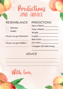 BS008_GAME007-Predictions and Advice: 16 Sweet Little Peach Baby Shower Games BUNDLE, Editable Baby Shower Party Game, Sweet Peach Baby Shower Game Pack, Shower Game, Corjl BS008