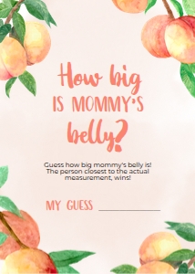 BS008_GAME014-How Big Is Mommy's Belly?: 16 Sweet Little Peach Baby Shower Games BUNDLE, Editable Baby Shower Party Game, Sweet Peach Baby Shower Game Pack, Shower Game, Corjl BS008