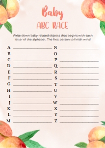 BS008_GAME012-Baby ABC Race: 16 Sweet Little Peach Baby Shower Games BUNDLE, Editable Baby Shower Party Game, Sweet Peach Baby Shower Game Pack, Shower Game, Corjl BS008