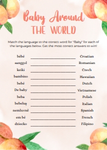 BS008_GAME013-Baby Around The World: 16 Sweet Little Peach Baby Shower Games BUNDLE, Editable Baby Shower Party Game, Sweet Peach Baby Shower Game Pack, Shower Game, Corjl BS008
