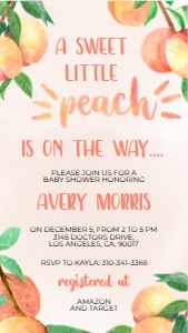 Sweet Little Peach Baby Shower Digital Invite, Sweet Little Peach Baby Shower Evite, Sweet Little Peach Girl Baby Shower Evite, Corjl BS008 design preview