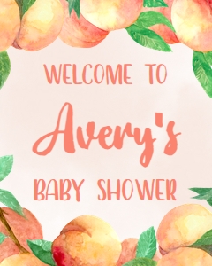 BS008_WELCOMESIGN: Sweet Little Peach Baby Shower Welcome Sign, Sweet Peach Printable Sign, Sweet Peach Welcome Shower Sign, Peach Baby Shower, Corjl BS008