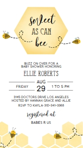 Sweet As Can Bee Baby Shower Digital Invite, Bee Baby Shower Evite, Bee Unisex Baby Shower Evite, Bee Editable Evite Template, Corjl BS013 design preview