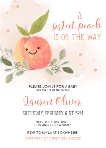 BS033_INV_BBS: Sweet Little Peach Baby Shower Invitation Card, Watercolor Peach Baby Shower Invite, Peach Girl Baby Shower Invite, Peaches, Corjl BS033