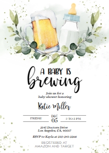 BS083-A-001-Invitation-5 by 7 inches: Baby is Brewing Baby Shower Invitation Template, Beer Baby Shower, Couples Baby Shower, Brewery Baby Shower, Unisex Baby Shower, Corjl BS083