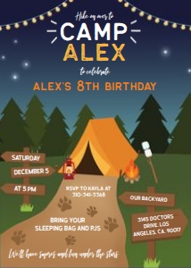 Camping Birthday Invitation Template, Camping Party Invitation, Camp Out, Under The Stars, Boy Campout, Smores Party, Instant Download KP013 design preview