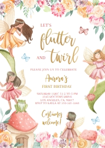KP020_INV-A: Fairy Birthday Invitation, Editable Magical Fairy Birthday Invite, Fairy Garden, Enchanted Forest, Flutter and Twirl, Instant Download KP020