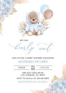 BS092_INV-BBS-A: Boho Bear Baby Shower Invitation Template, Editable Bear Baby Shower Invitation, Boho Baby Shower, Pampas Grass, We Can Bearly Wait BS092 -1