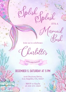 KP030_001-Invitation-Mermaid: Mermaid Birthday Invitation, EDITABLE Mermaid Birthday Invitation Template, Under The Sea Magical Purple Gold Mermaid Instant Download KP030