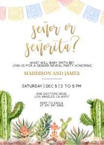 Editable Taco 'Bout A Gender Reveal Invitation Template, Señor or Señorita, Boho Cactus Mexican Fiesta, He or She Boy Girl Watercolor, GR001 design preview