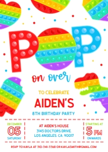 EDITABLE Pop It Birthday Invitation, Pop It Party Invitation Template, Bright Rainbow Pop It, Instant Editable File, Instant Download KP044 design preview