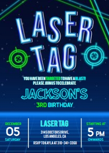 EDITABLE Laser Tag Birthday Invitation, Laser Tag Party Invitation Template, Neon Glow Laser Tag, Boy Birthday Party, Instant Download KP045 design preview