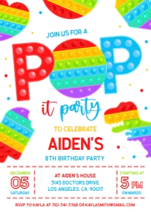 EDITABLE Pop It Birthday Invitation, Pop It Party Invitation Template, Bright Rainbow Pop It, Instant Editable File, Instant Download KP044 design preview