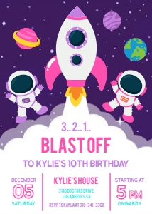 EDITABLE Space Birthday Party Invitation, Galaxy Party Invitation Template, Girl Space Birthday, Astronaut, Space, Instant Download KP046 design preview
